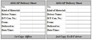 Aggregate Delivery Sheet