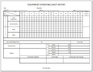 Equipment Operating Sheet Format