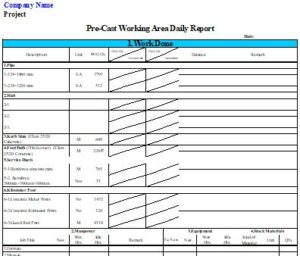 Pre-Cast Working Area Daily Report