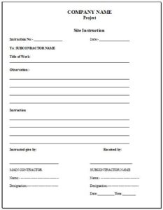Sub-Contractor Site Instruction